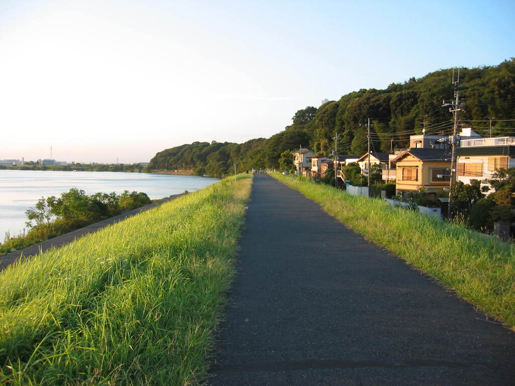 市川市の江戸川の土手から松戸へサイクリング中の撮影