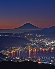 高ボッチからの富士と諏訪湖