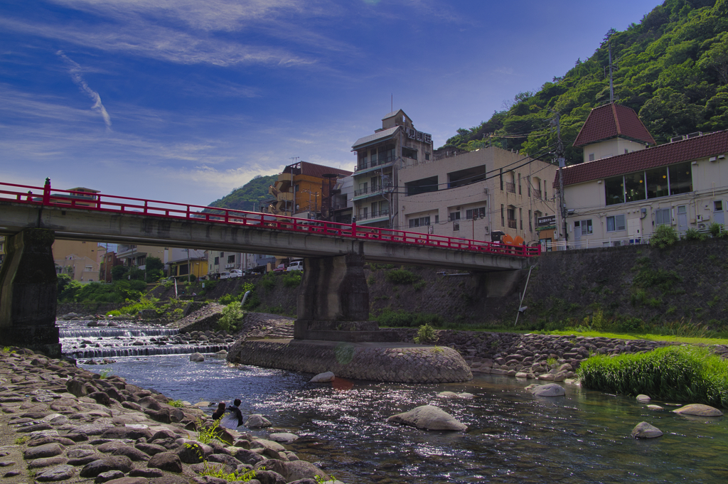 川辺で見上げた青空