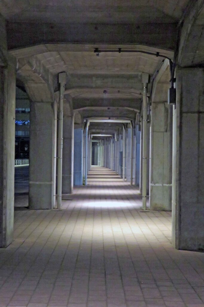 夜の高架歩道下