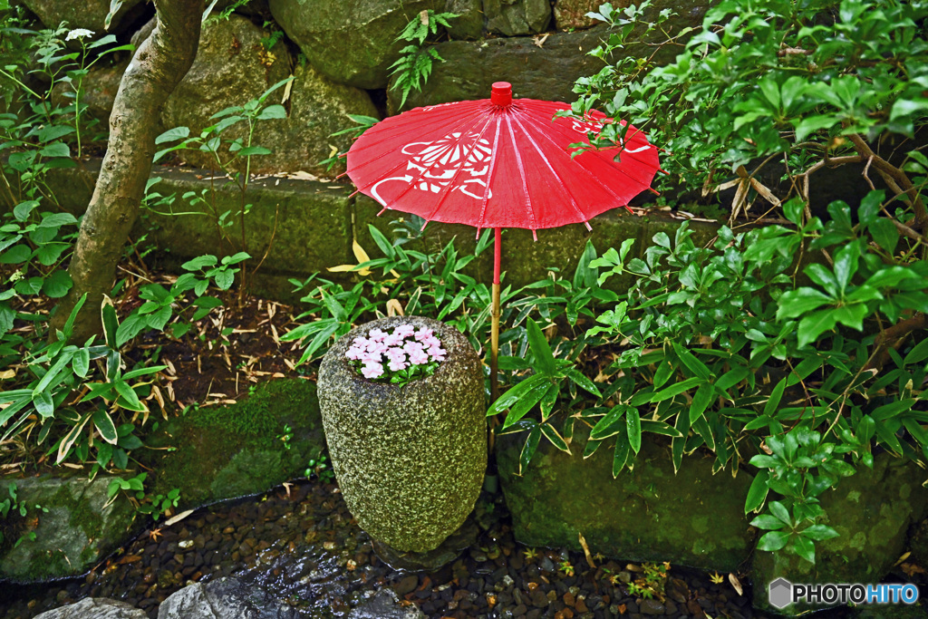 赤い傘のある風景