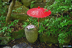 赤い傘のある風景