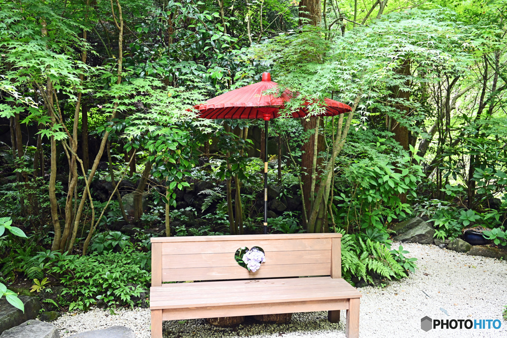 赤い傘のある風景