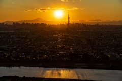 スカイツリーと富士山と夕焼け２