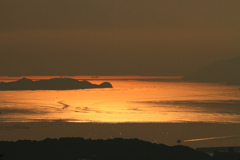黄金山山頂からの夕日