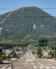 羊蹄山と真狩村のメインストリート