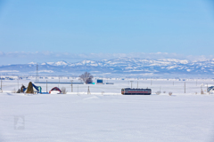 徳富岳を彼方に雪原を行く(留萌本線)