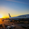 B747 Parking Sunset Stock Photo