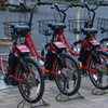 Many rental bicycles, but few traveler.