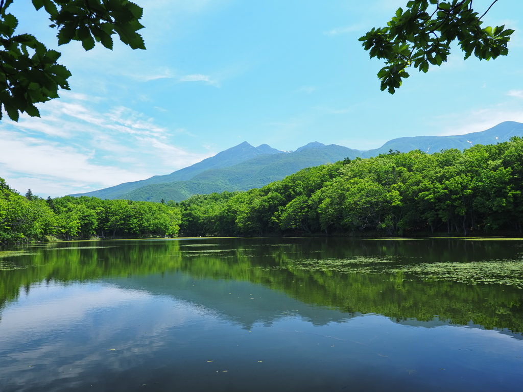 湖面の知床連山