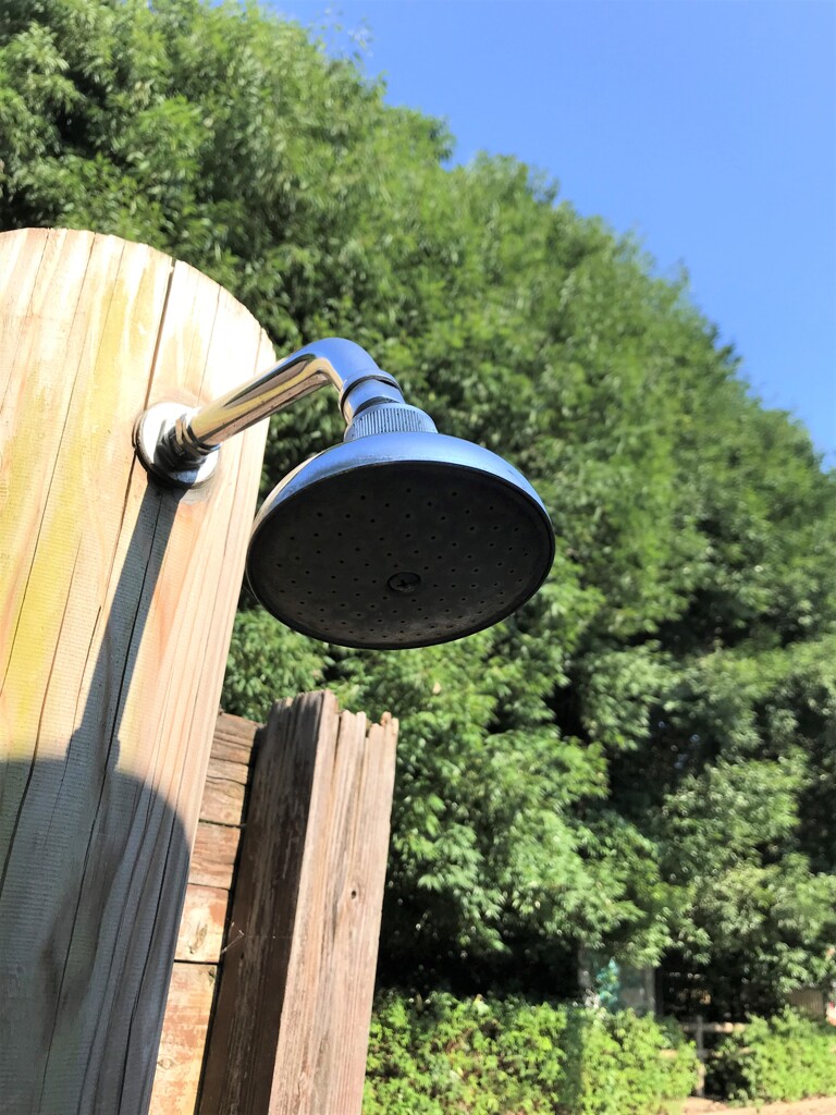 真夏。森の中にあるシャワー。