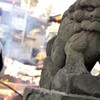 珍しいデザインの狛犬さんと、どんど焼き。