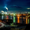 工場夜景　田子の浦と富士山