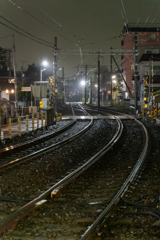 雨で照る線路