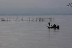 湖上の釣り人