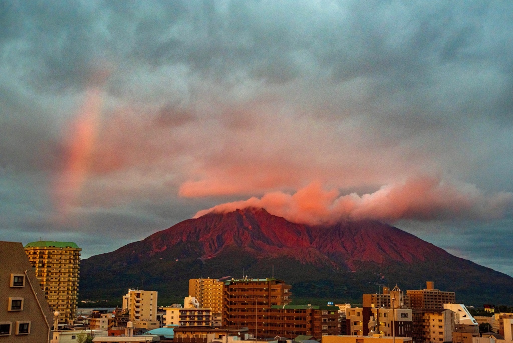 夕景と虹