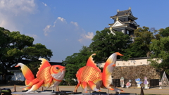 烏城の前で戯れる金魚