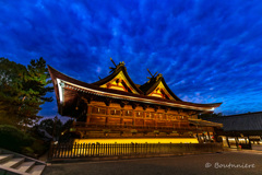 吉備津神社本殿・拝殿（国宝）ライトアップ