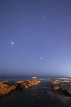 神磯の鳥居とふたご座流星群　2025