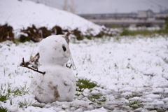 河川敷の雪だるま