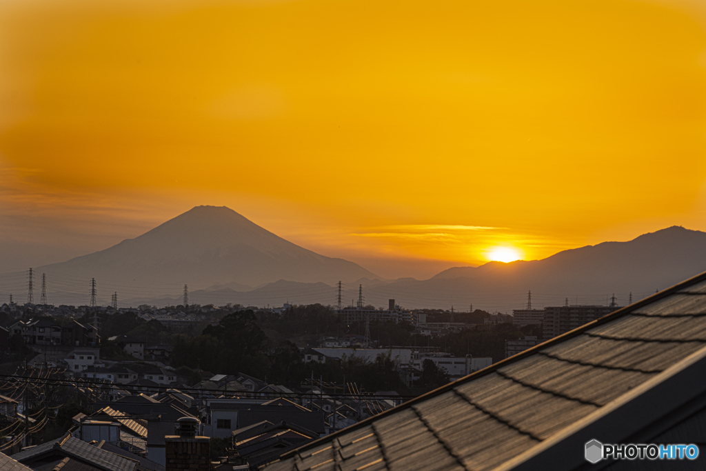 夕日と富士山