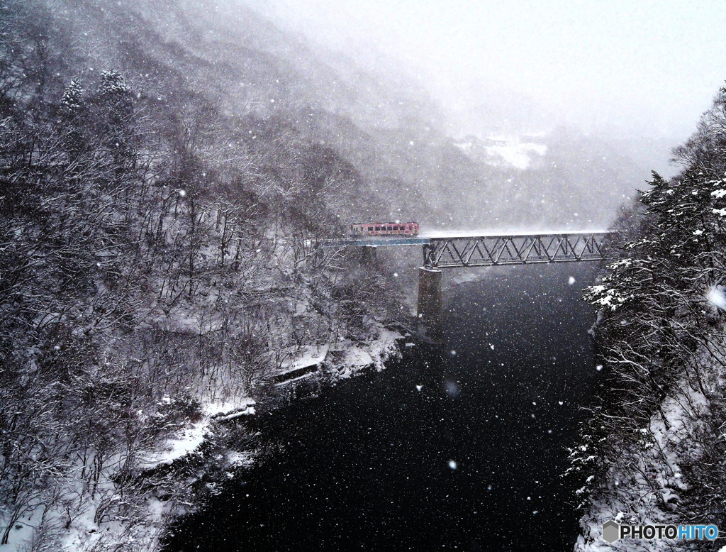 山吹雪霏々と谷深く