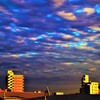 ビルに当たる夕日