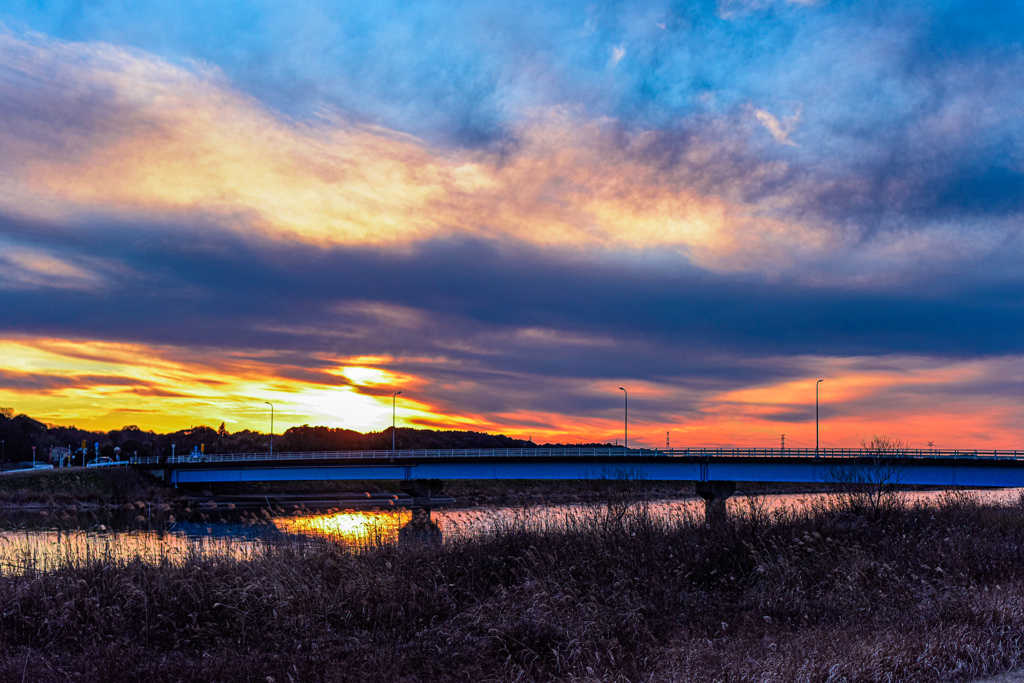 手賀川沿いの夕べ