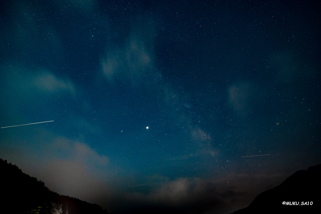 木星と天の川に雲（苦笑）