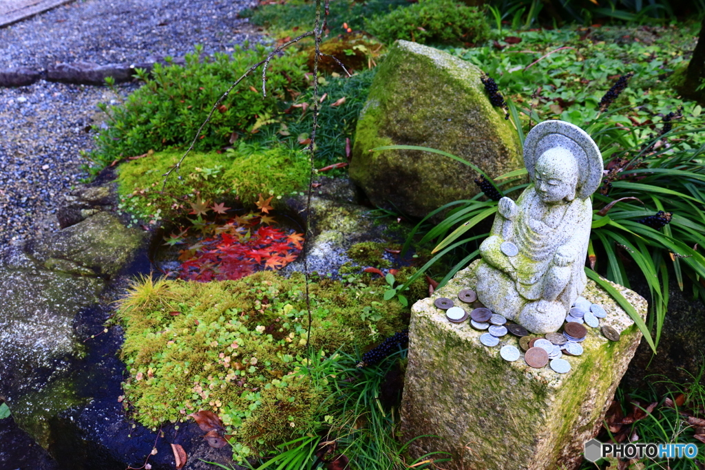 岡寺手水舎前で