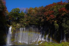 虹と秋彩の滝