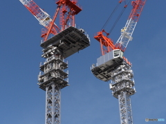 そびえ立つ2つのクレーン