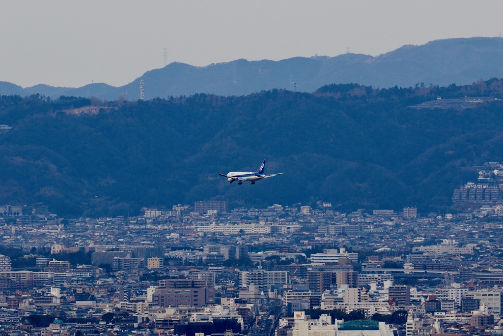 大阪上空を飛行中