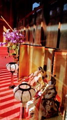 朝日がまぶしい岩村のお雛様