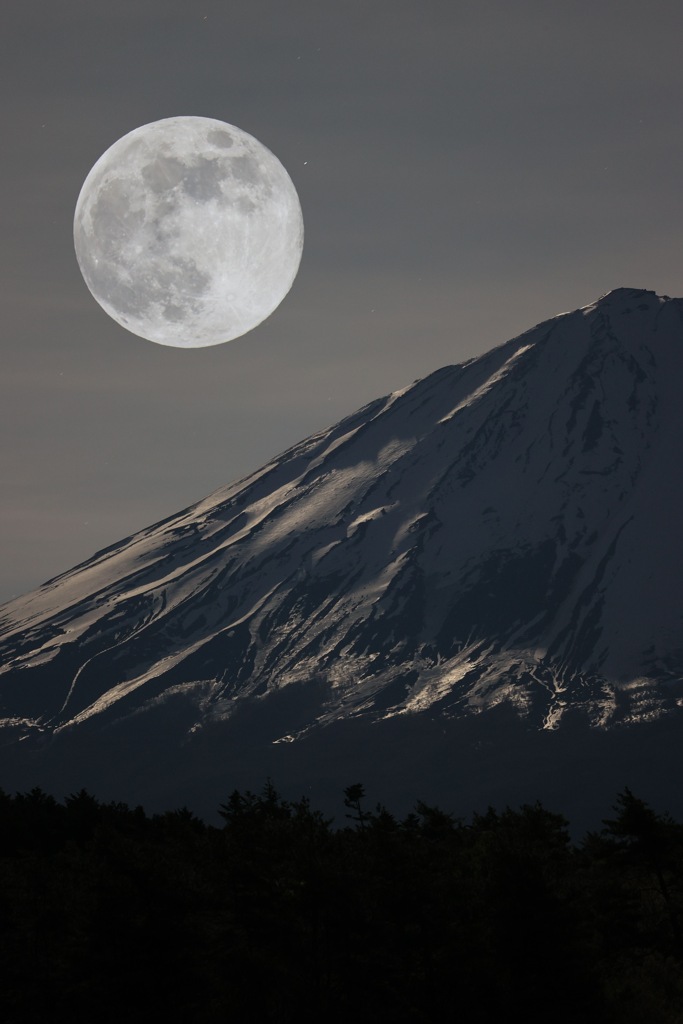 富士山と満月