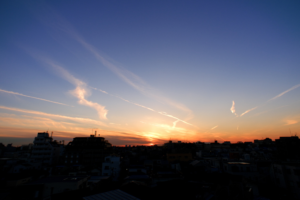 冬空と飛行機雲