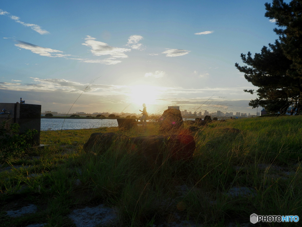 夕暮れの海浜公園
