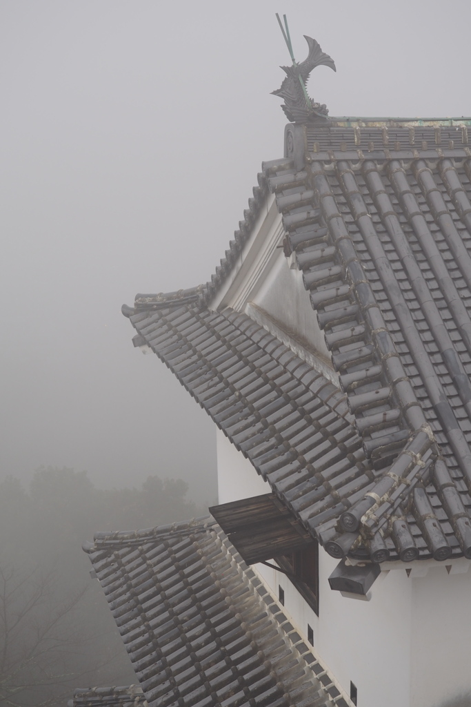 雨霧　松山城小天守