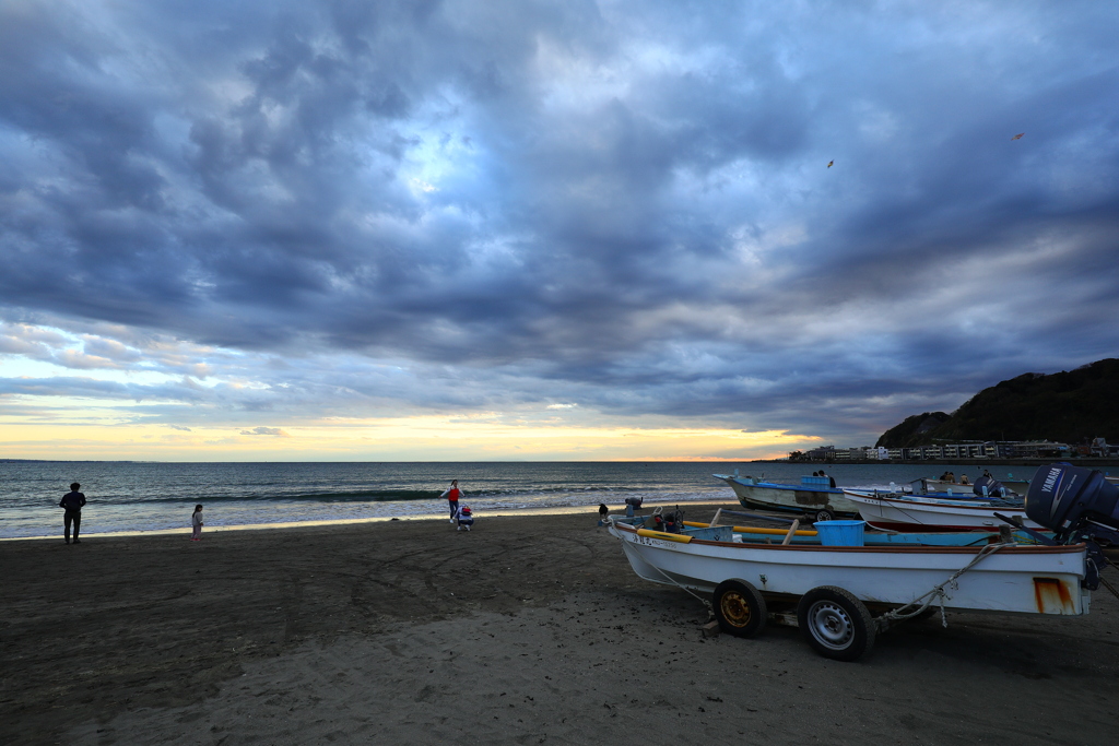 由比ガ浜からの夕焼け