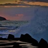 市振海岸夕波しぶき