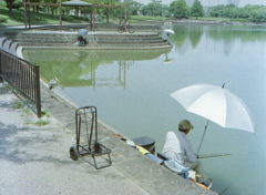 釣り人と鷺