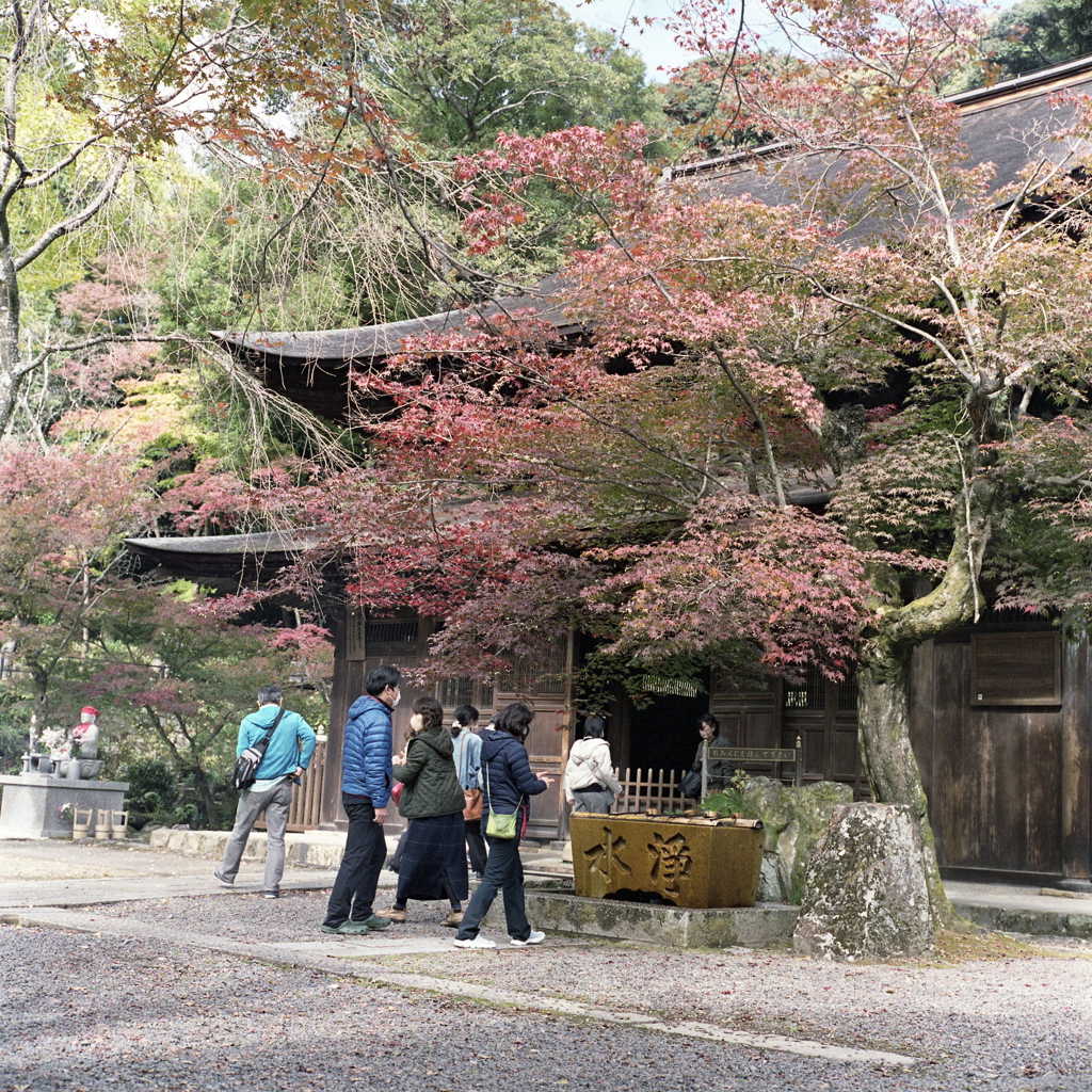 手水舎に向かう参拝者