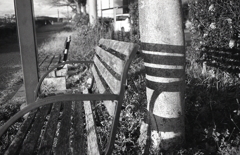 西日とベンチのライン