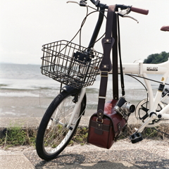 自転車に乗ってベルを鳴らし…海辺を走る。（笑