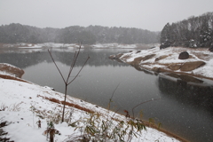 雪舞う松野湖 雪舞う松野湖