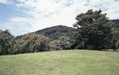 東谷山と芝生の真夏風景
