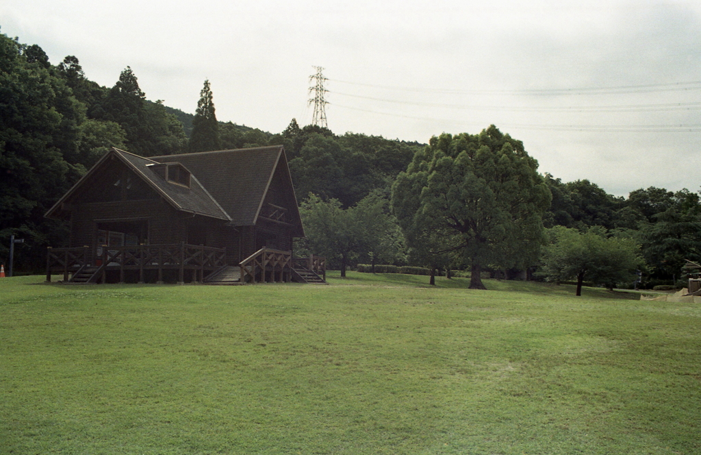緑に包まれるログハウス