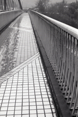 雨降る入鹿大橋を歩く
