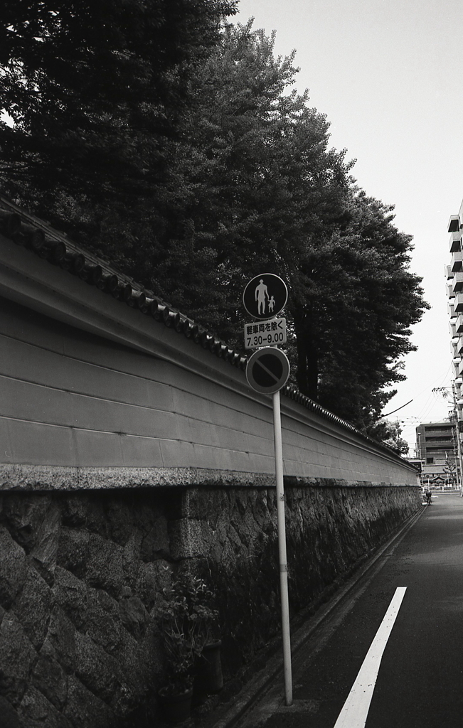 仏閣の塀を歩く…