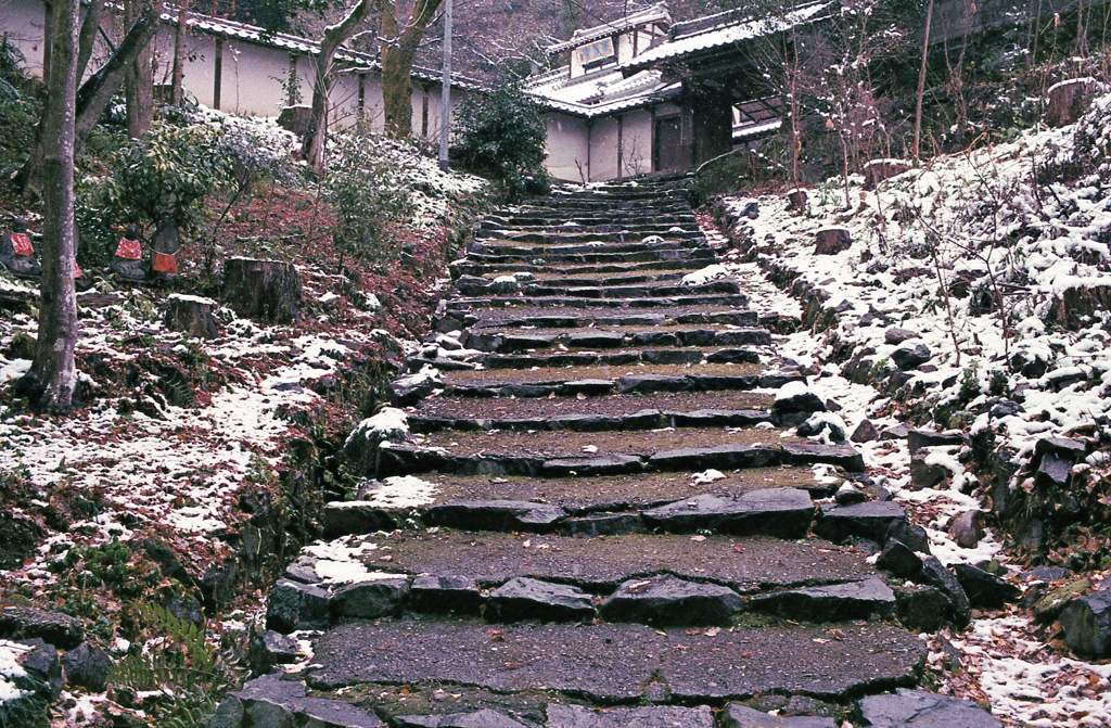 薄雪化粧の石段